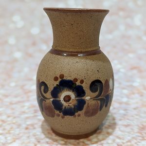 Tonala Mexican Pottery Vase Ensenada Signed Blue Floral 5 inch